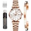 OLEVS Orologi Donna Quarzo Giapponese Oro Rosa Cristallo In Acciaio Inox Moda Donna Orologio da Polso Impermeabile Di Lusso,Elegante Calendario Simulato Orologio Al Quarzo