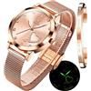 OLEVS Donna Orologio Regali Set con Bracciale Oro Rosa per Donna Minimalista Semplice Slim Sottile Casual Analog Quartz Orologi Da Polso Impermeabile Due Tono