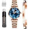 OLEVS Dam Klockor Japansk Quartz Rose Gold Crystal Rostfritt stål Mode Dam Armbandsur Vattentät Lyx,Elegant Kalender Simulerad Quartz Klocka