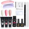 ROSE ABOUT - Poly Gel Kit semipermanente Unghie - kit manicure ricostruzione professionale - lampada uv led base top coat pennelli - Set per decorazione Unghie (BUBLEGUM PINK, MILK WHITE, NUDE)