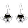 EUDORA Harmony Ball Orecchini a Cerchio con Gatto Nero in Argento Sterling 925 per Donne, Orecchini con Gatto Carino per Ragazze, Orecchini con Gattino Regalo di Gioielli