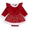 ESSECMBS Natale Tutina Neonata Invernale Pagliaccetto Natalizio Manica Lunga Neonata Stampa Stelle Tutina in Velluto Rosso Bimba con Bowknot Natale Abito Neonata Elegante (Rosso, 0-6 Months)