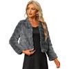 Allegra K Giacca corta invernale calda da donna senza collo in pelliccia sintetica cappotto soffice, grigio, S