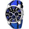 findtime Orologio sportivo da uomo, cronografo militare, analogico, al quarzo, in silicone, per uomini, ragazzi, numeri grandi, data, timer da uomo, colore rosso, Blu, cinghia