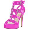 Only maker Sandalo da donna con tacco alto e plateau, con borchie effetto laccato, nero, Vivamagenta, 43 EU