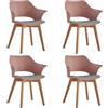 BenyLed Set di 4 Sedie da Pranzo con Bracciolo; Sedie da Cucina con Seduta in Tessuto; Design Ergonomico Dello Schienale Cavo (Rosa)