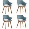 BenyLed Set di 4 Sedie da Pranzo con Bracciolo; Sedie da Cucina con Seduta in Tessuto; Design Ergonomico Dello Schienale Cavo (Azzurro)