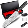 MOSFiATA Coltelli da Cucina Professionali, Coltello Santoku Coltello da Cucina Giapponese Coltello Chef in Acciaio Inossidabile con Affilacoltelli e Protezione per le Dita - 17,8CM