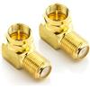 deleyCON Set 2 Adattatori Angolari SAT 90° per Cavo Coassiale - Spina Angolare f - Adattatore f - Connettore f - 7 mm - Giunto SAT - Placcato Oro