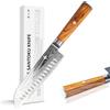 FUJUNI Coltello da Cucina Professionale Santoku Coltello Acciaio Damasco 18CM - 67 Strati VG10 Acciaio al Carbonio Alto- Coltello Giapponese - con Manico in Legno d'Ulivo