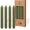 COMFORDER Set di 4 candele da tavola in tinta unita + a coste, 20 cm, durata 7 ore (verde muschio)