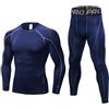 LNFINTDO Set di biancheria intima termica da uomo a compressione, maglia a maniche lunghe e pantaloni lunghi, per allenamento, sci, corsa, escursionismo, blu navy, M