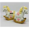 4 PZ HORSE Salvadanaio resina ROSA cavallo a dondolo BOMBONIERA BAMBINA 0TRJ