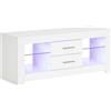HOMCOM Mobile Porta TV fino a 55" con Luci LED, 2 Mensole in Vetro Regolabili, 2 Cassetti, in Legno, 120x40x50cm, Bianco | Aosom