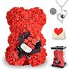 Touloube Orsacchiotto di Rose Artificiali con Collana a Cuore - Orso di Rose, Regalo per Donna, Ragazza, Mamma, Moglie, Ideale per Natale, San Valentino, Compleanno - Sorpresa Romantica Unica per Lei
