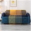 DECMAY Coperta in ciniglia jacquard bohémien, con nappe, per divano a 2, 3 e 4 posti, in tartan, coperta e copriletto, per copriletto, poltrone, mobili e letti (blu giallo, 220 x 260 cm)