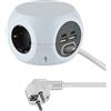 Electraline 62078 Ciabatta mini cube a 3 vie con 4 17 W (2 di tipo C compatibili con la più recente tecnologia+2 USB A 3.4A Q.C) con interruttore, cavo da 1,5 m