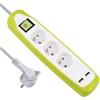 Electraline Gummy 35603 - Blocco multipresa a 3 prese e 2 USB, copertura in silicone, protezione dagli urti, cavo 2 m, spina piatta