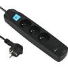 Electraline 35605 - Blocco multipresa a 3 prese francesi + 2 USB 3.4A 17W A + 1 tipo C, con interruttore on/off, spina extra piatta 90° 16A, cavo 1.5M, nero