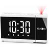 Evoom - Slim UP EV304588 - Sveglia proiettore + 1 porta USB - Proiezione luminosa rotante, 2 allarmi programmabili, funzione Snooze e Radio - Bianco