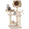 COSTWAY Tiragraffi per Gatti Adulti, Albero Tiragraffi con Cuccia, Piattaforma, Cuscini e Tiragraffi, Torre per Animali Domestici in Legno, 49,5 x 49,5 x 121 cm