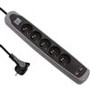 Electraline 35619 Ciabatta elettrica con 5 prese e 2 USB e interruttore soffitto in silicone antiscivolo, grigio, 2 m