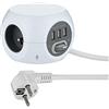 Electraline 35443 Mini Cube con 3 porte USB 2.4A, blocco 3 prese con interruttore, prolunga multipresa 3M, bianco
