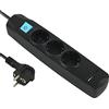 Electraline 62164 - Ciabatta elettrica a 3 prese Schuko con interruttore + 2 USB 3.4A 17W (1 tipo A + 1 tipo C), cavo 1,5 m, presa multipla, presa da tavolo, spina extra piatta