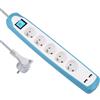 Electraline Gummy 35608 - Blocco multipresa a 5 prese e 2 USB, copertura in silicone antiscivolo, cavo 2 m, spina piatta