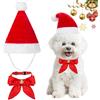 MELLIEX 2 Pezzi Costume di Natale per Animali Domestici, Natalizio Costumi Cappello da Babbo Natale e Papillon Regolabile per Cane Gatto