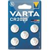 VARTA CR 2025, 6025101415, Batteria Litio a Bottone, Piatta, Specialistica, 3 Volts, Diametro 20mm, Altezza 2,5mm, confezione 5 pile