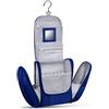KRONIFY Grande Toeletta Premium Appesa con Specchio | Beauty Case Uomo e Donna | Porta Trucchi Organizer da Viaggio | Spaziosa Borsa da Toilette con Gancio | Blu