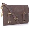 Catwalk Collection Handbags - Vera Pelle - Medio - Borse a Tracolla/Borsa a Mano/Messenger/Borsetta Donna - Con Ciondolo a Forma di Gatto - AMY - MARRONE