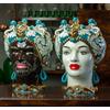 CERAMICHE CALTAGIRONE Teste di Moro in ceramica siciliana Caltagirone Donna Uomo Luxury Ottanio cm 40