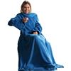 CelinaTex TV Decke Coperta soffice con Maniche Tasche Tasche per i Piedi Microfibra Pile Coral Coperta 150 x 180 cm Blu