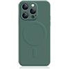 Mixroom - Custodia Cover per iPhone 15 PRO in TPU Silicone Morbido Compatibile con MagSafe Accessori con Cerchio Magnetico Integrato Verde Foglia
