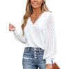 CUPSHE Camicetta da donna con intaglio smerlato in pizzo top maniche lunghe in pizzo scollo a V polsini a fascia camicia elegante elegante, Azzurro, M