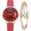 MDYH TSCNB TTRQQ Orologio da donna con cinturino in PU con cinturino al quarzo, colore: rosso+bracciale