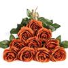DuHouse 10 rose finte fiori di seta artificiali fiori di rosa finto fiore lunghi steli bouquet per organizzare matrimoni centrotavola festa casa decorazione cucina (Arancio bruciato)