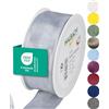 Halbach Seidenbänder Nastro regalo di alta qualità con bordo in filo metallico, larghezza 40 mm, lunghezza 25 m, certificato Öko-Tex 100, prodotto in Germania, colore: grigio chiaro