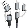 Froggen Multi Cavo di Ricarica, Cavo USB C PD 60W Ricarica Rapida USB A Type-C a Lightning Type-C Micro Nylon Intrecciato Multiplo Cavetto Compatibile con iPhone Galaxy Huawei Honor Xiaomi Pixel OnePlus
