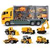 BAKAJI Camion Bisarca con 6 Veicoli da Lavoro Giocattolo Bambini con Muletto Gru Bulldozer Camion Porta Macerie e Camion Cemento in Plastica e Metallo con Funzioni