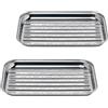GOURMEO Cestello Barbecue - Set di 2 Teglie - Teglia Rettangolare Acciaio Inox - Accessori Barbecue - Griglia Verdure Carne Pesce - Vaschette Bbq Riutilizzabili per Grigliate - 35 x 24 cm