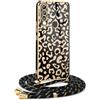 Mkej Custodia con Collana per Huawei P30 Lite, Cover Donna Modello leopardo con Cordino, Case con Laccio Tracolla Elettrolitico TPU Cover con Collana per Huawei P30 Lite - oro nero