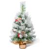 himaly 60cm/2ft Mini Albero di Natale da Tavolo Artificiale Piccolo Albero di Natale con Decorazione a Fiocchi di Neve, Pigne, Bacche Rosse, Cotone di Lino e Base in Cemento per Decorazioni Natalizie