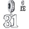 GLOWDAS 10 a 25 28 30 31 33 35 36 40 45 50 55 60 65 70 75 80 Charms Compleanno, fits Bracciale Anniversario Europeo/Collana, 925 Argento Sterling Numero Ciondolo Perline, Regali per Amante/Famiglia/Amici