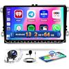 Hikity Android13 Autoradio per VW Golf 5 Jatta Skoda con Wireless CarPlay Android Auto 9 Pollici Touchscreen Stereo Auto con Bluetooth WiFi/GPS FM/RDS Retrocamera+Canbus