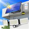 PIKOY Faretto Led da Esterno Solare con Sensore di Movimento[224LED/4Modes], 3 Teste 300° Luce Solare LED Esterno, IP65 Faretti Solari a LED da Esterno,Telecomando Lampada Solare da Esterno Garage Giardino