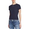 Tommy Jeans T-shirt Donna Maniche Corte Essential Rib Scollo Rotondo, Blu (Chambray Blue), L