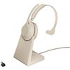 Jabra Evolve2 65 Wireless PC Headset with Charging Stand - Noise Cancelling Microsoft Teams Certified Mono Headphones With Long-Lasting Battery - USB-C Bluetooth Adapter - Beige